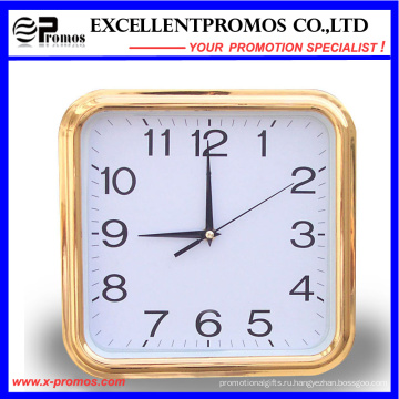 Золотая рамка печати логотипа площади пластиковые настенные часы (Item27)